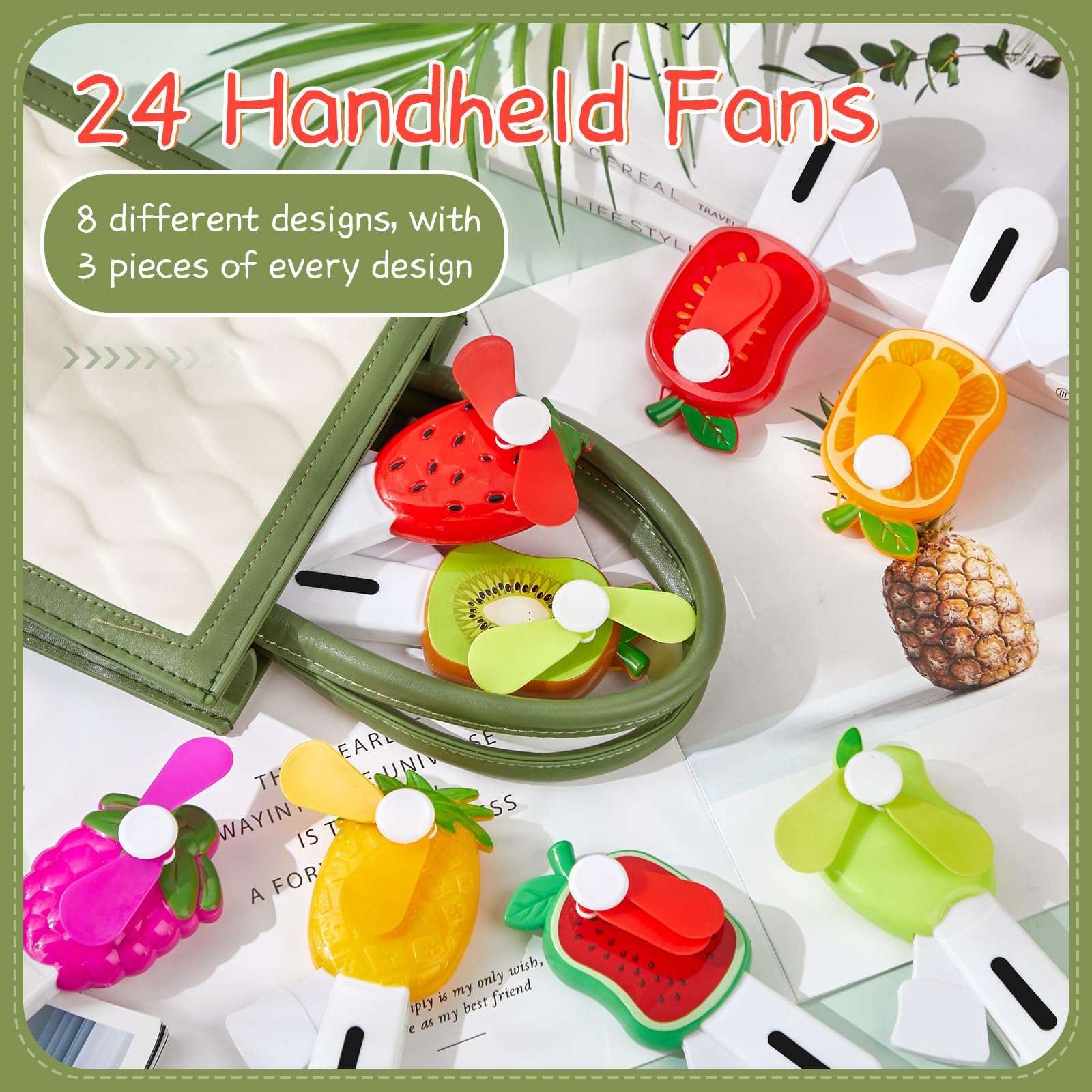 Rossesay hand-held fruit fan with safe plastic blades for quick cooling outdoors.