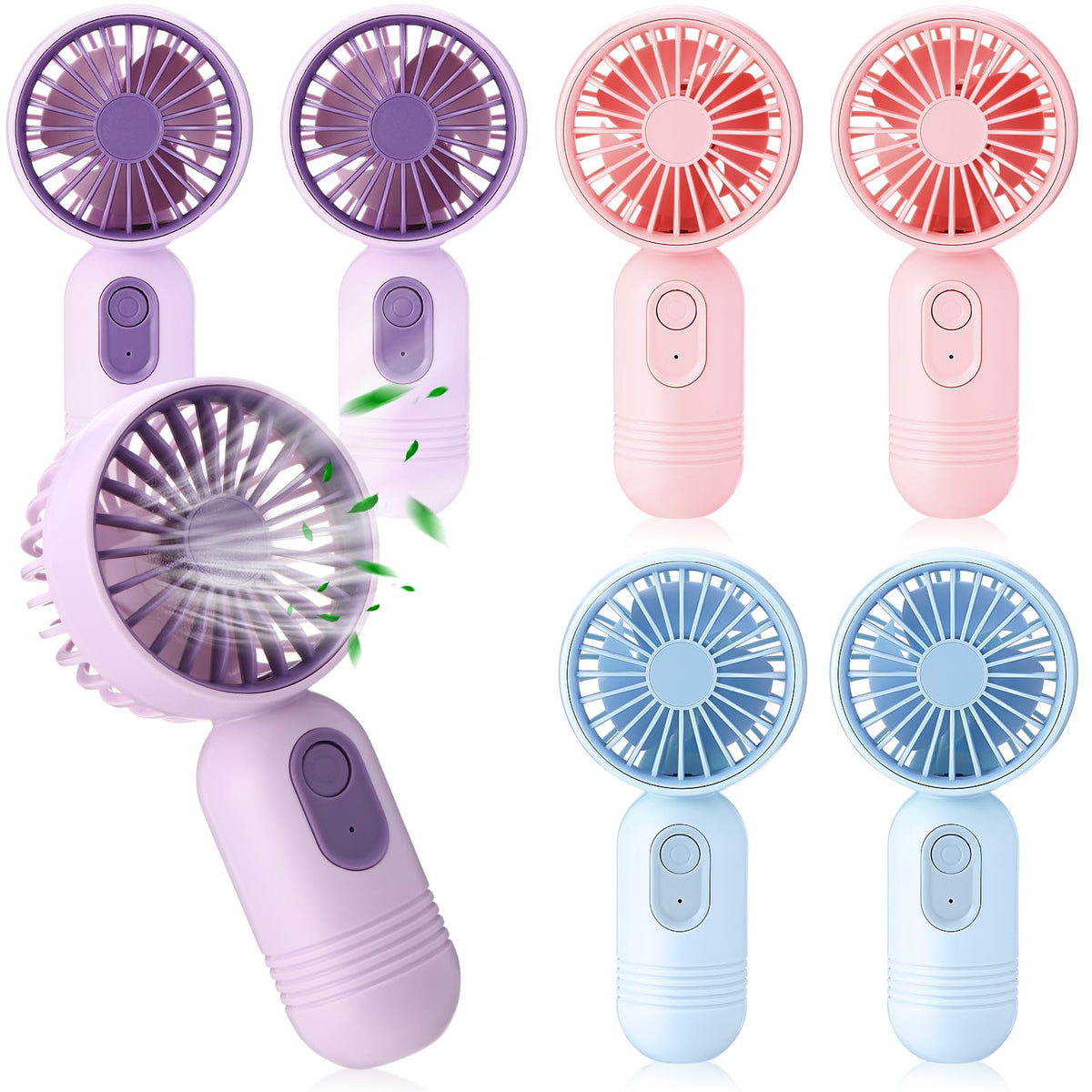 Rossesay mini fan blue handle showing portable cooling on the go