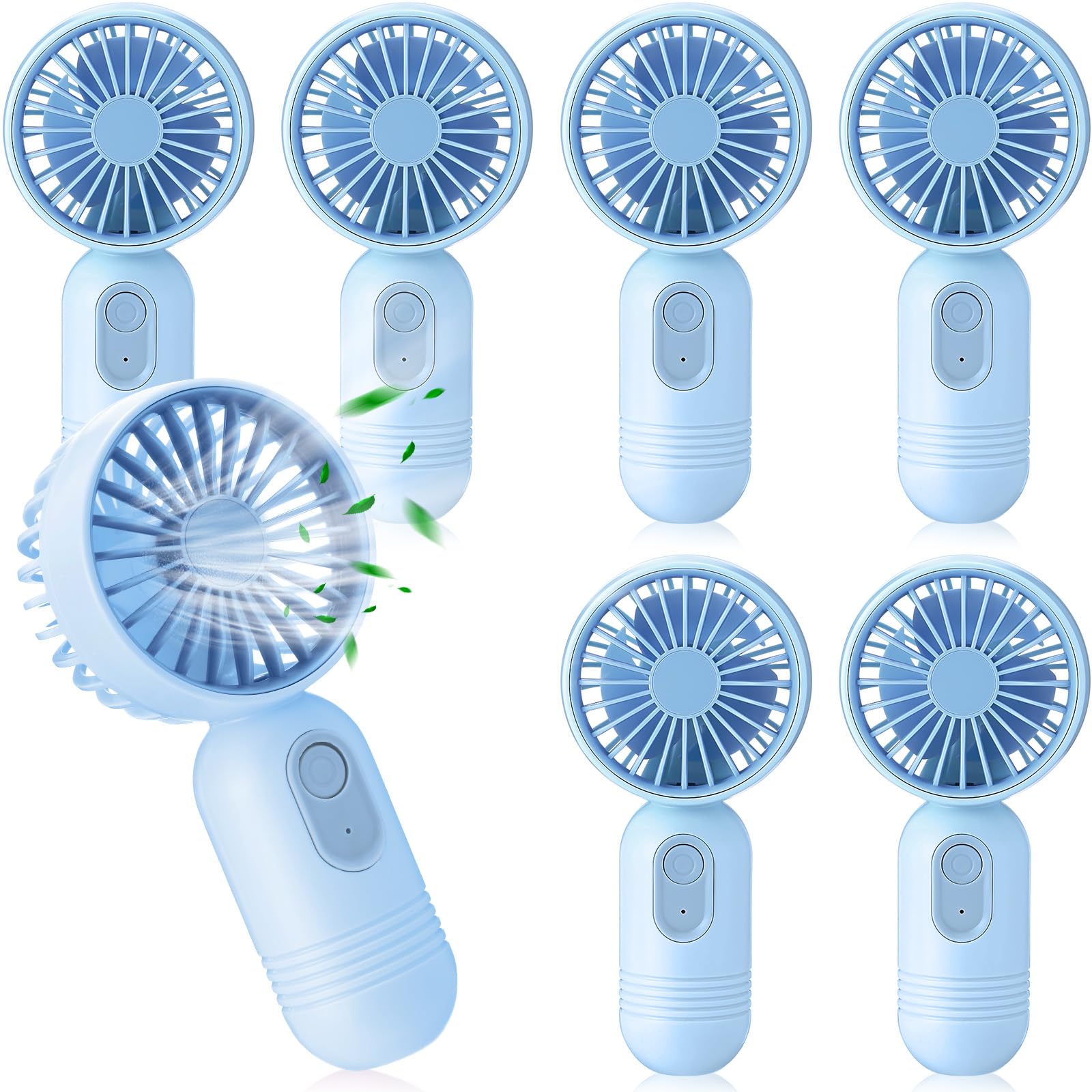 Rossesay mini portable fan Blue front view, compact cooling for travel.