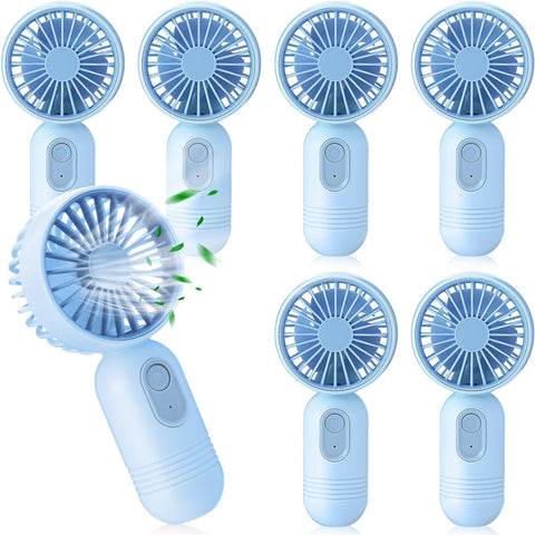 Rossesay mini portable fan Blue front view, compact cooling for travel.