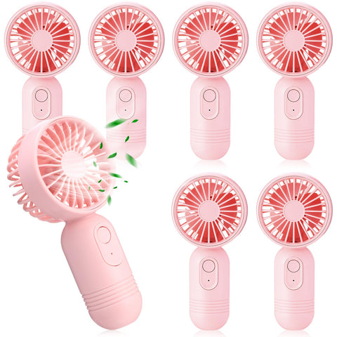 Rossesay mini portable pink fan close-up showing compact design for easy travel cooling