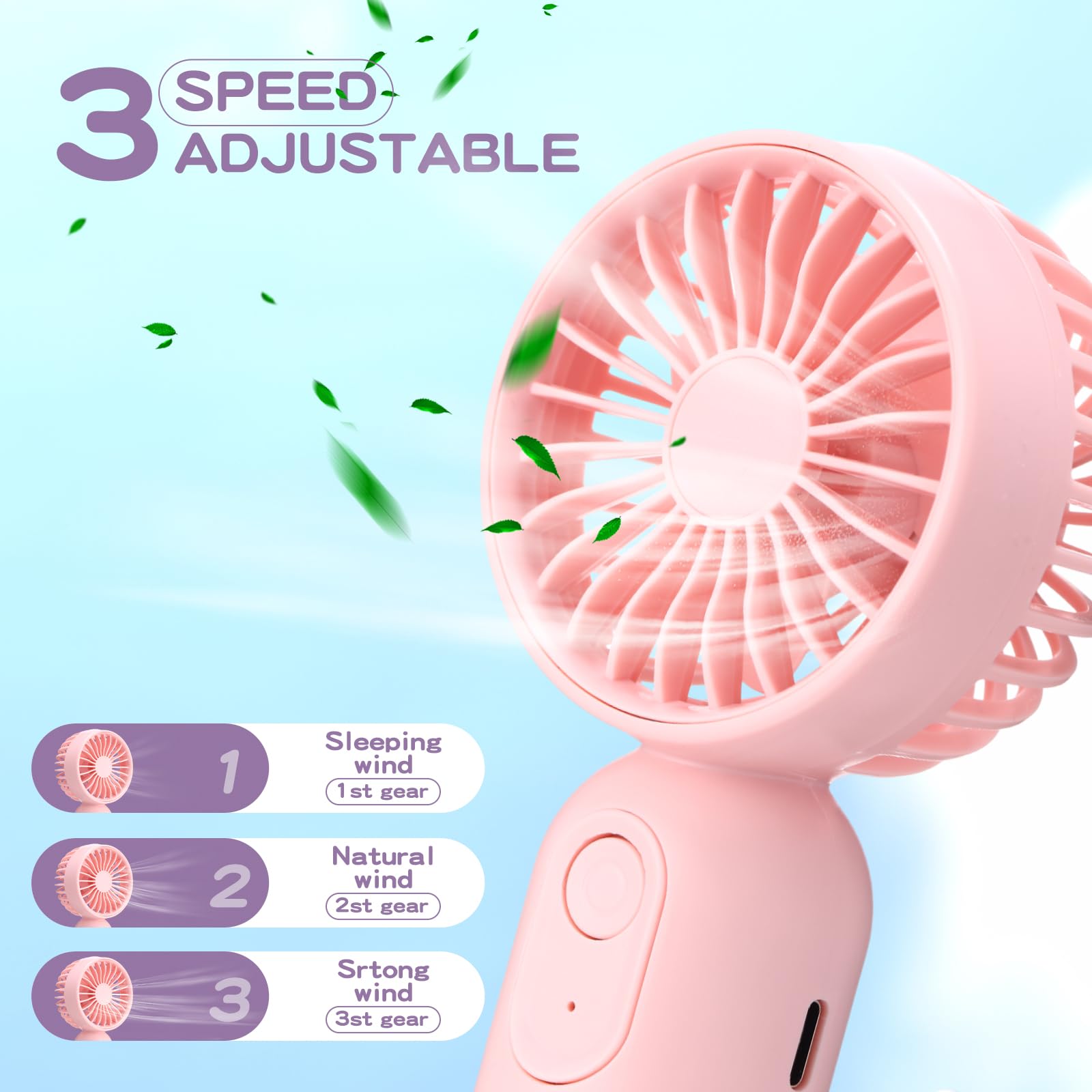 Rossesay mini fan with three speeds button for personalized breeze