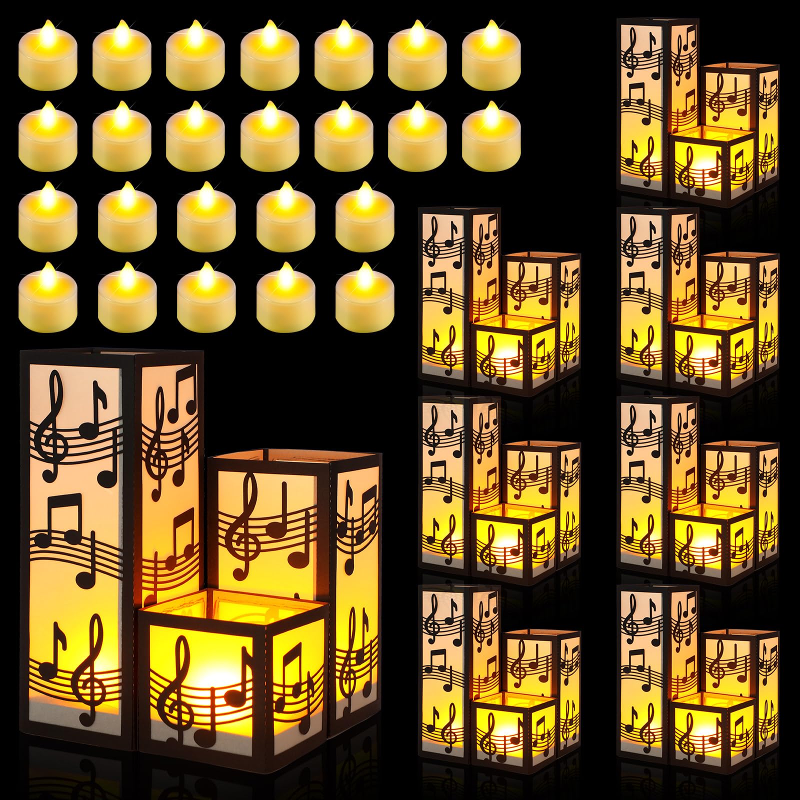 Rossesay music centerpiece lantern box in black with three sizes for versatile table decor.