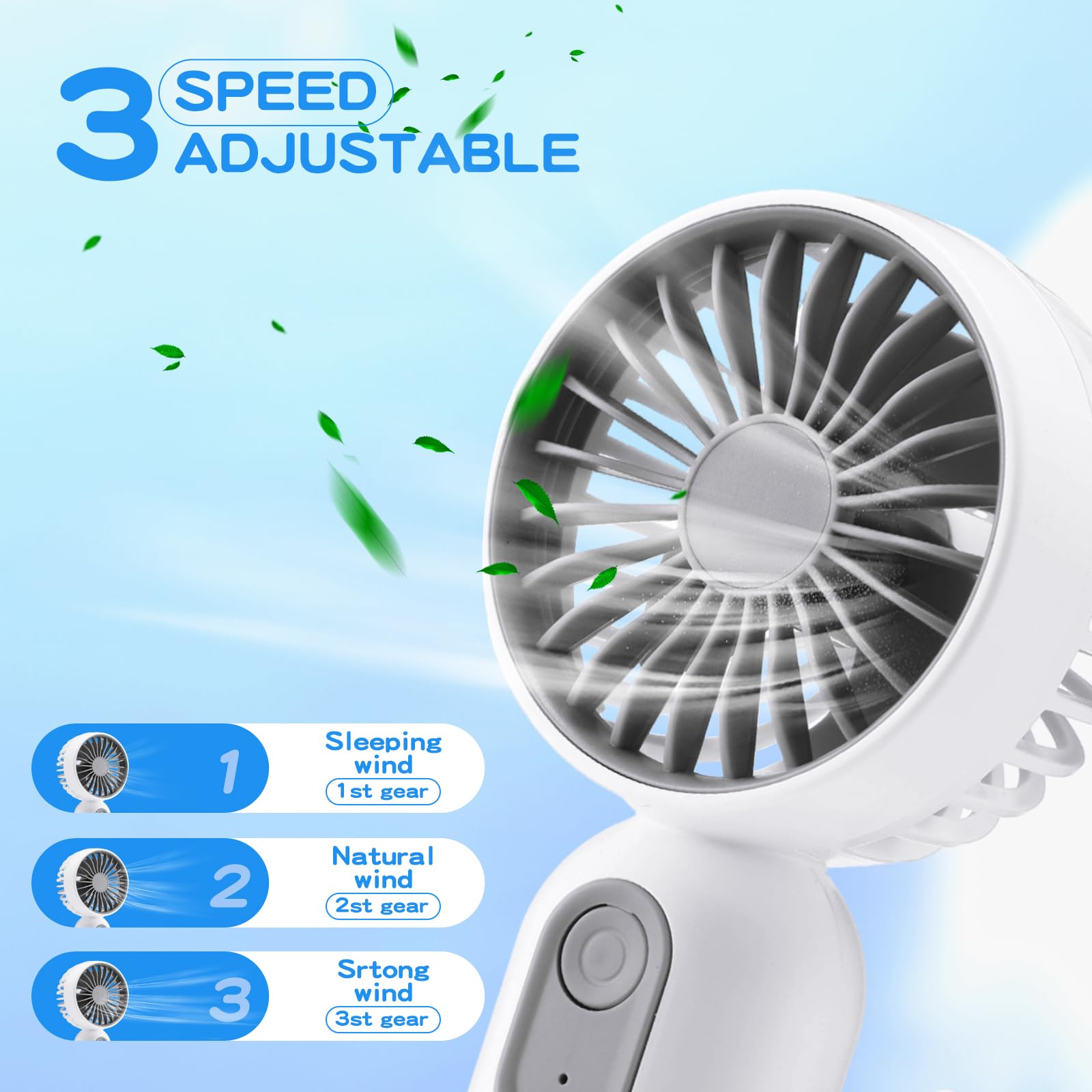 Rossesay portable fan with three-speed control for customizable breeze.