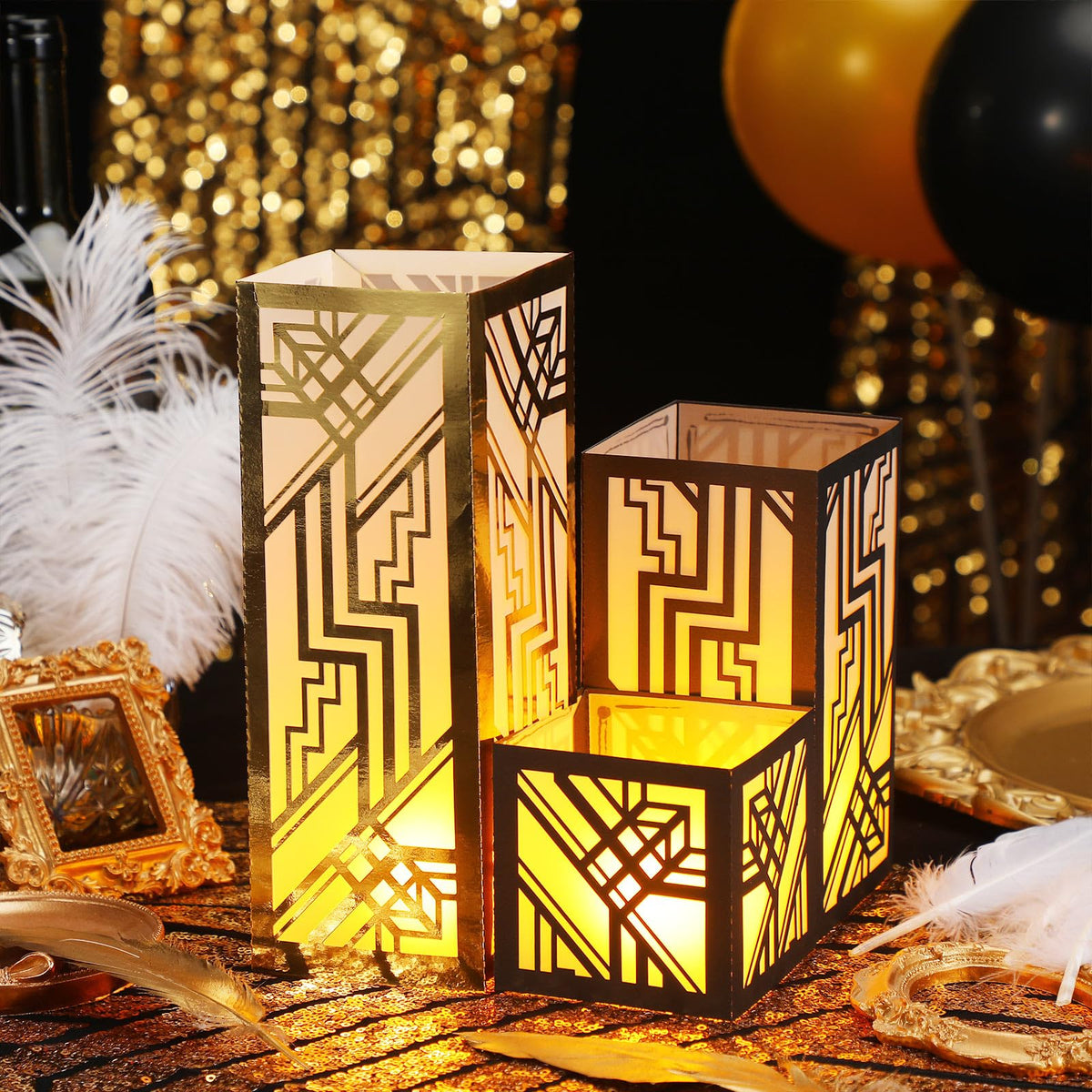 Rossesay Roaring 1920s lantern box in black and gold adds elegant table decor