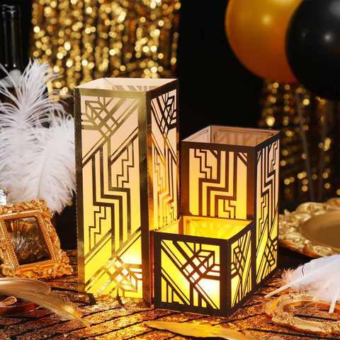 Rossesay Roaring 1920s lantern box in black and gold adds elegant table decor