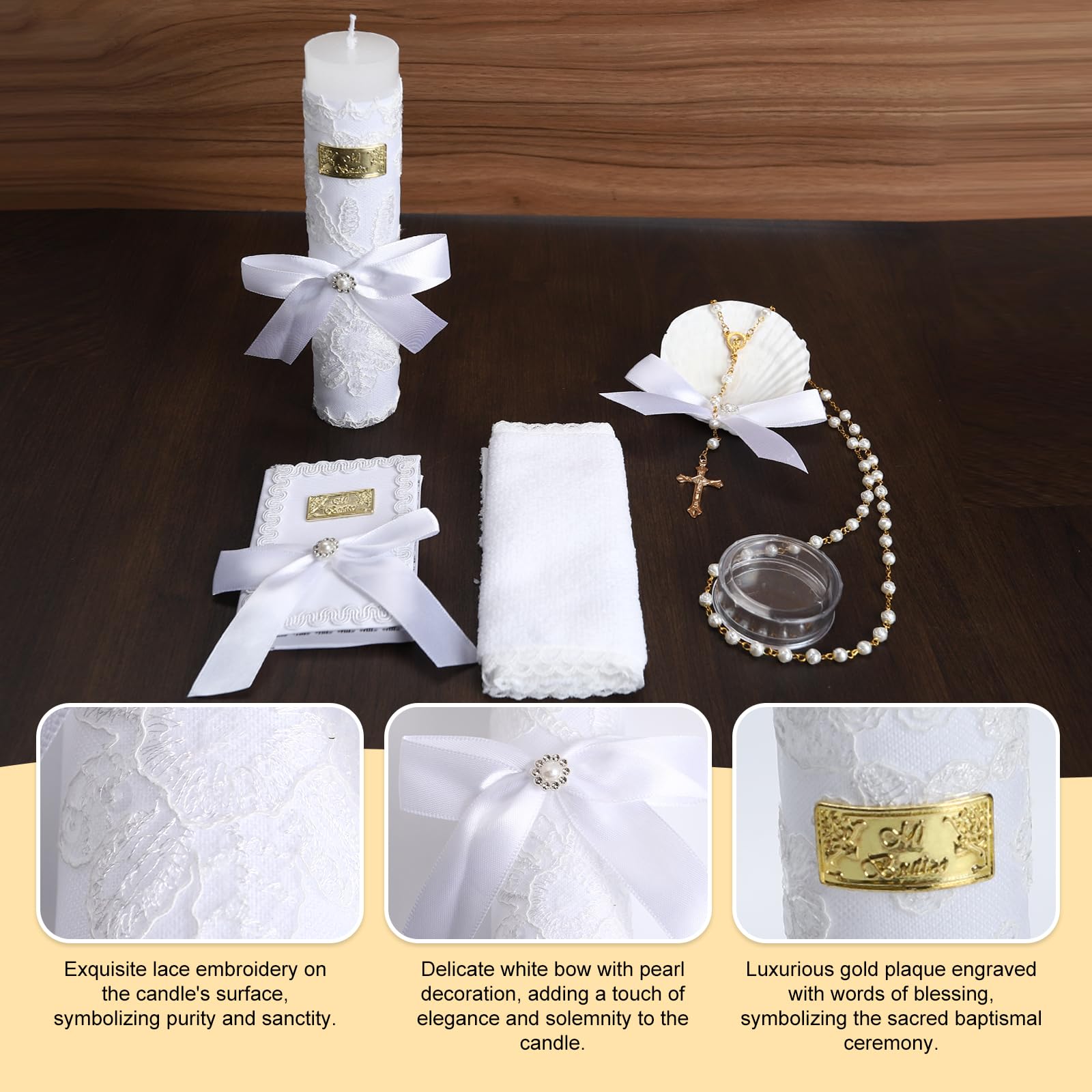 Rotel baptism rosary with white beads, a serene prayer accessory.