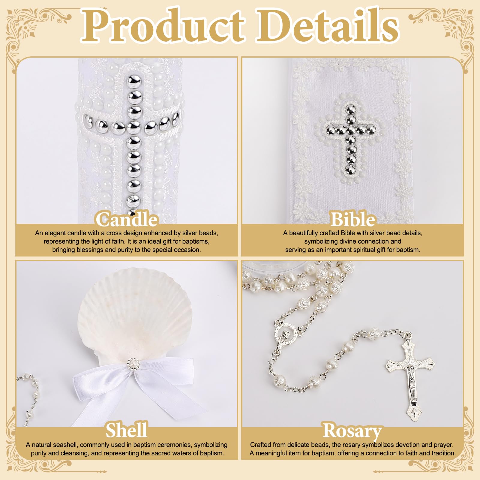 Rotel baptism rosary white delicate design for prayer and remembrance