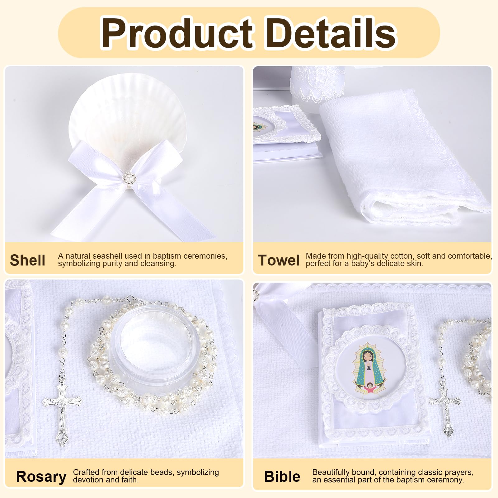 Rotel Baptism Candle Set rosary focus, Virgen de Guadalupe rosary adds spiritual meaning