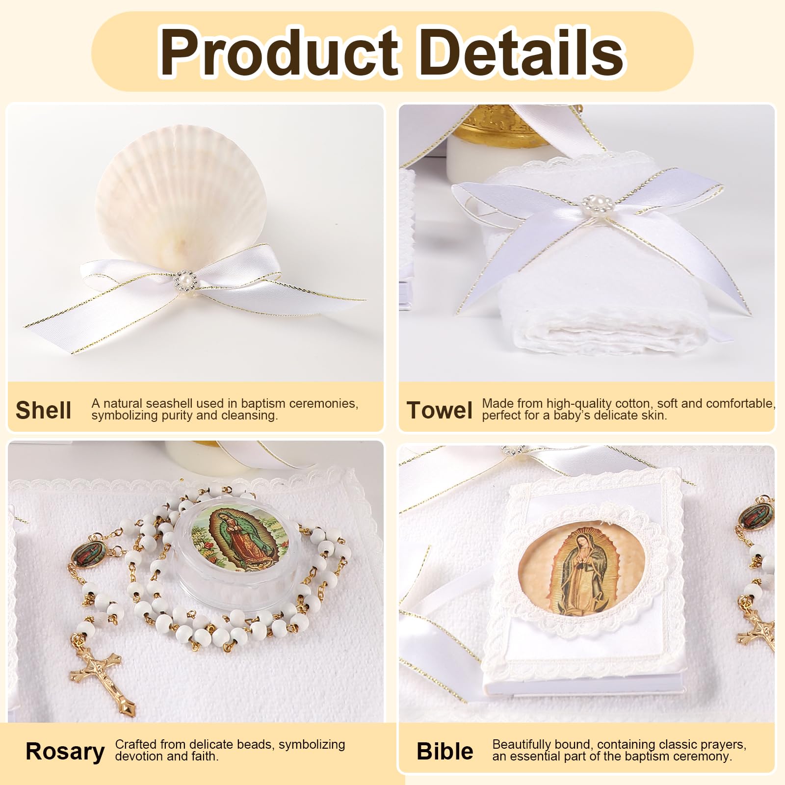 Rotel baptism shell in white accentuates sacred moments in the ceremony