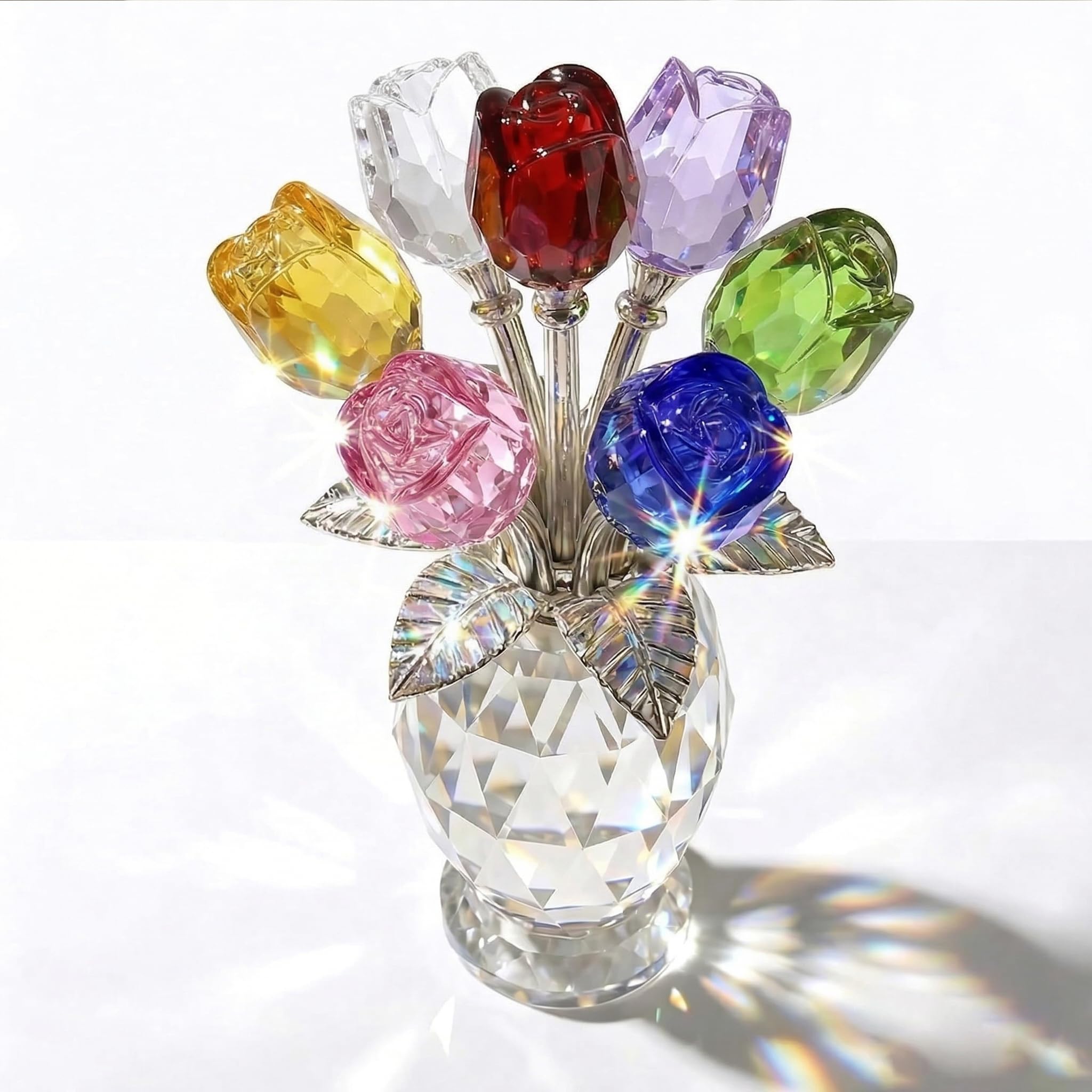 Rotroyce crystal rose figurine close-up of sparkling petals for romantic decor.