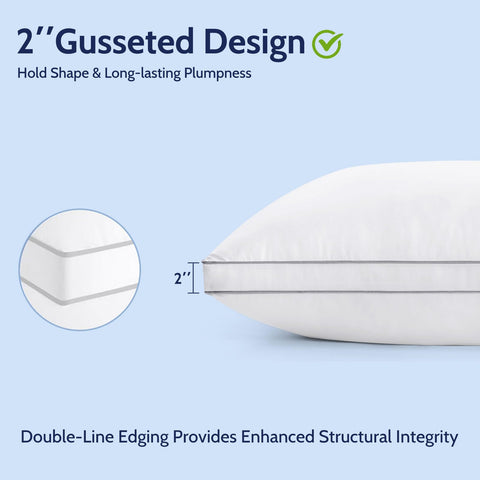 ROUMEA pillows gusseted dual stitching: fluff stays loftier over time.