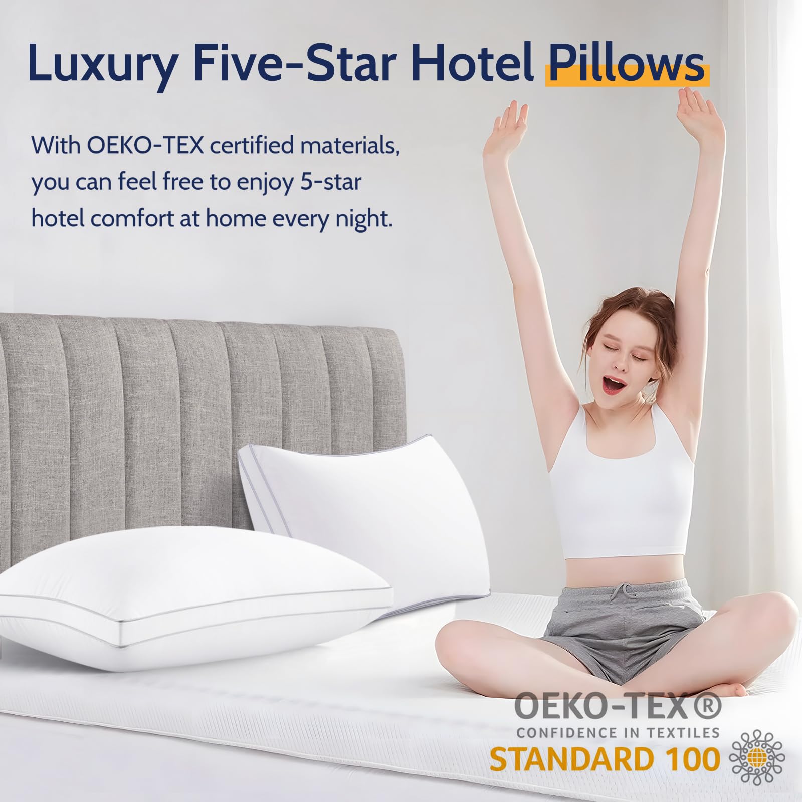 ROUMEA hotel-quality closeup: breathable microfiber fill and luxe feel.