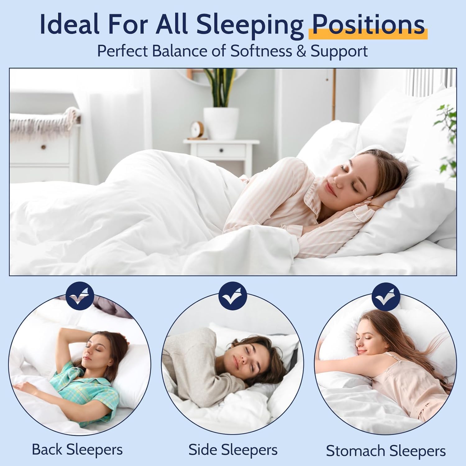 ROUMEA 4-pack care-ready pillows are machine washable for easy upkeep.