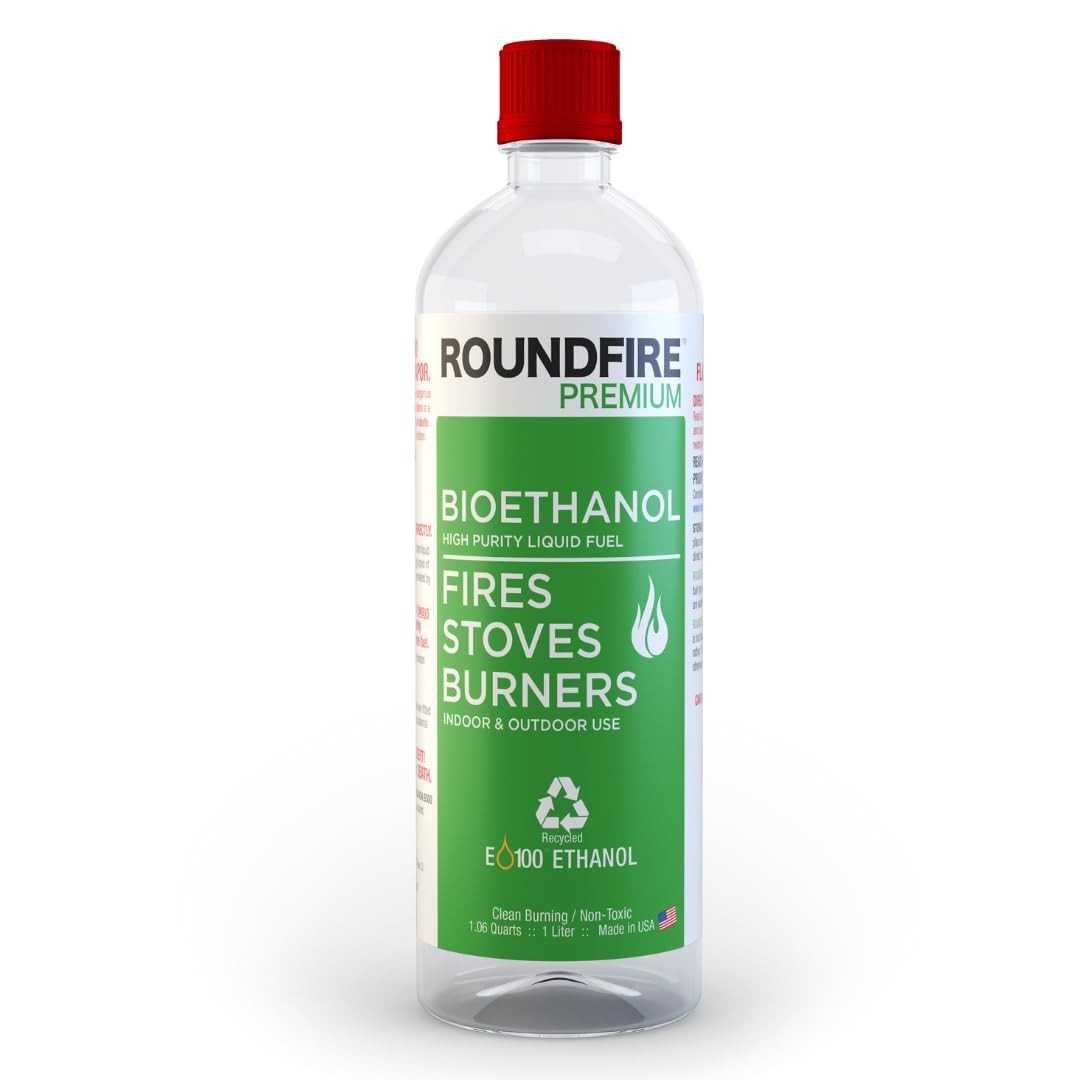 Roundfire Premium 6x1L bottle pour illustrating easy refill for uninterrupted ambiance.