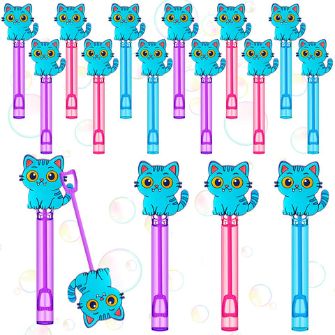 RoundFunny blue cat mini bubble wand pink close-up for playful party fun