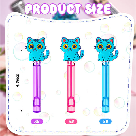 RoundFunny blue cat mini bubble wand purple shown at kawaii-themed event