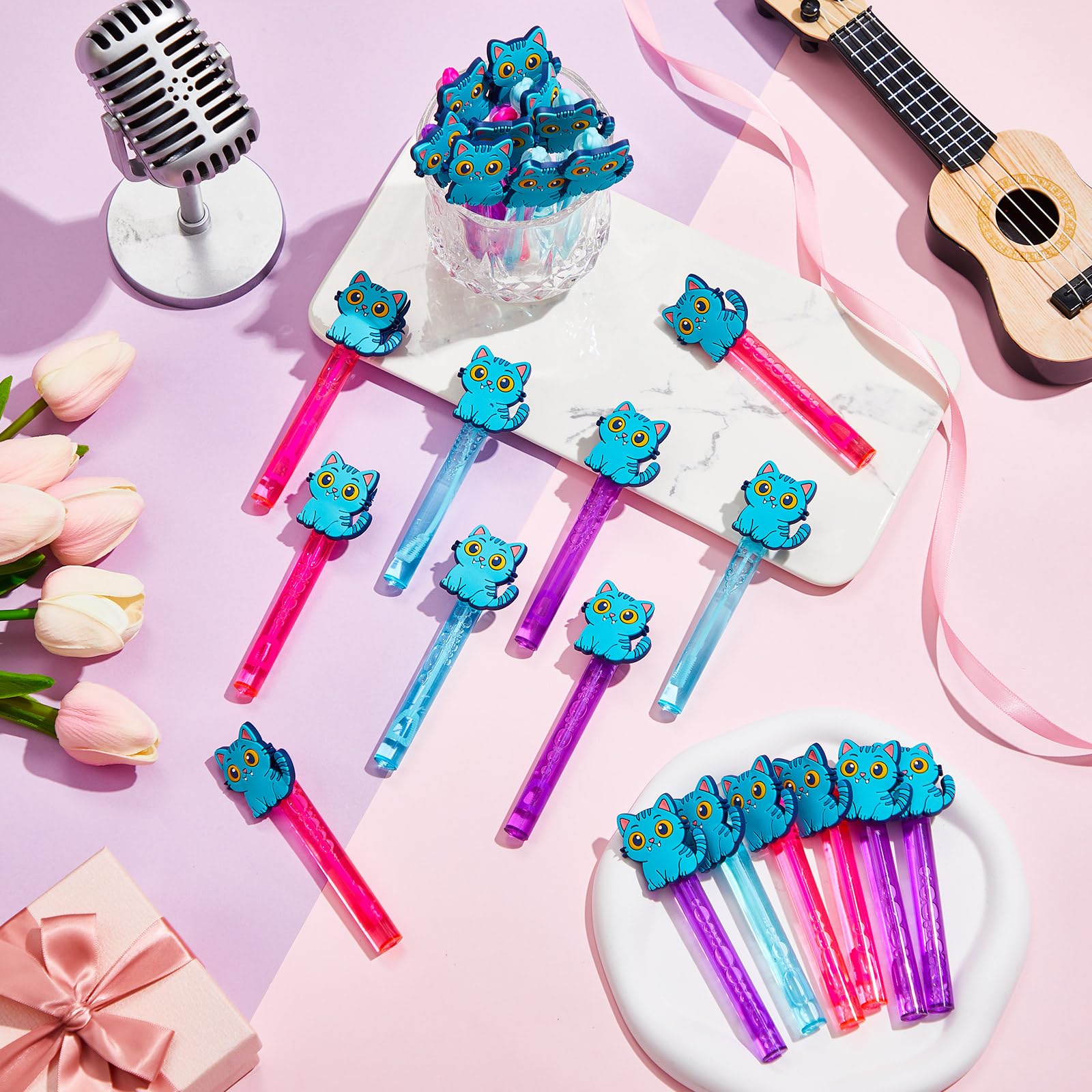 RoundFunny blue cat mini bubble wand turquoise adds charm to outdoor gatherings