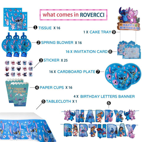 Rovercci Stitch popcorn boxes brighten the snack table and keep treats organized.