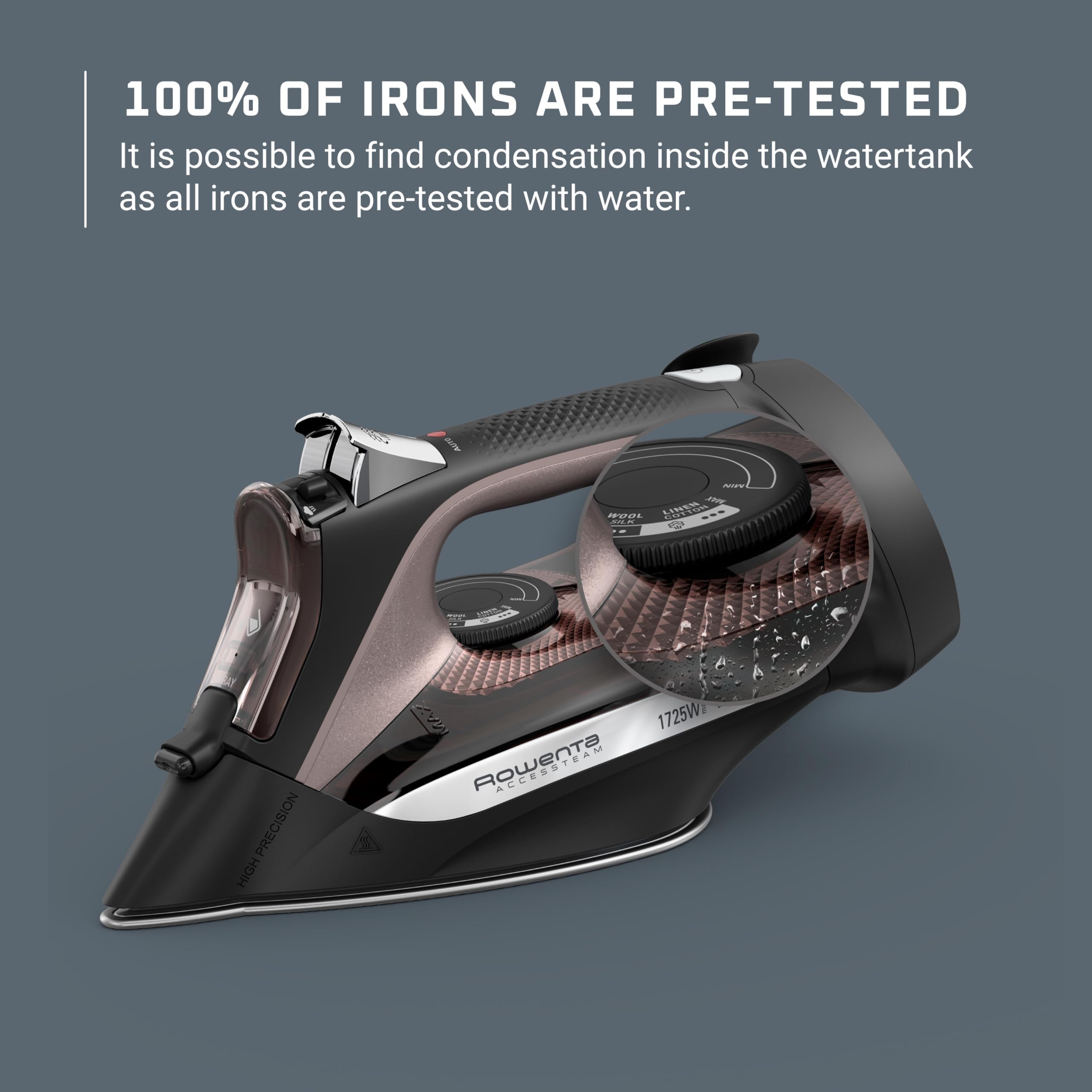 Rowenta AccessSteam Cordreel steam diffusion demonstrates powerful wrinkle removal.
