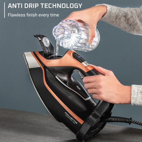 Rowenta anti-drip protection prevents leaks on delicate fabrics during ironing.