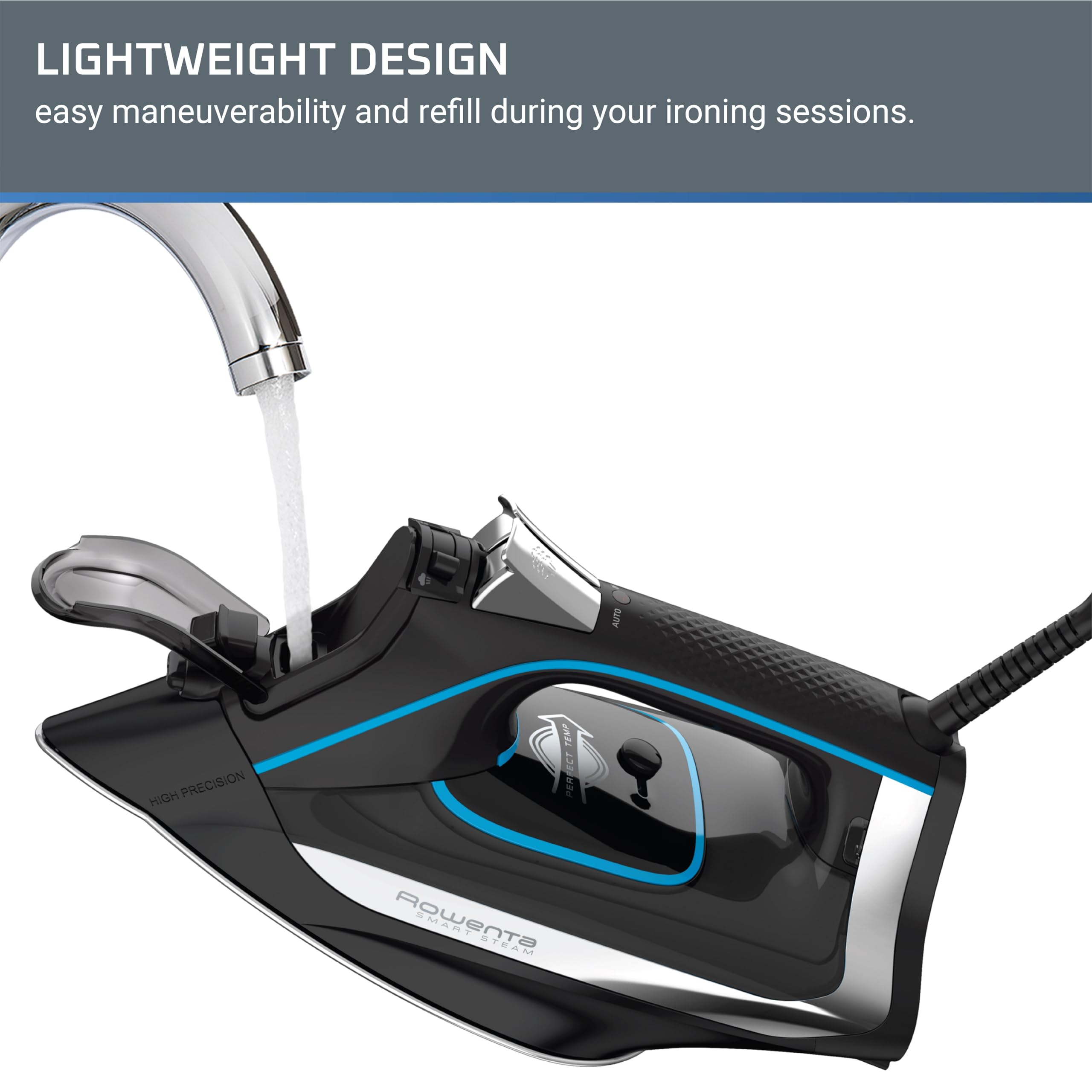 Black Rowenta iron designed for durable, everyday use.