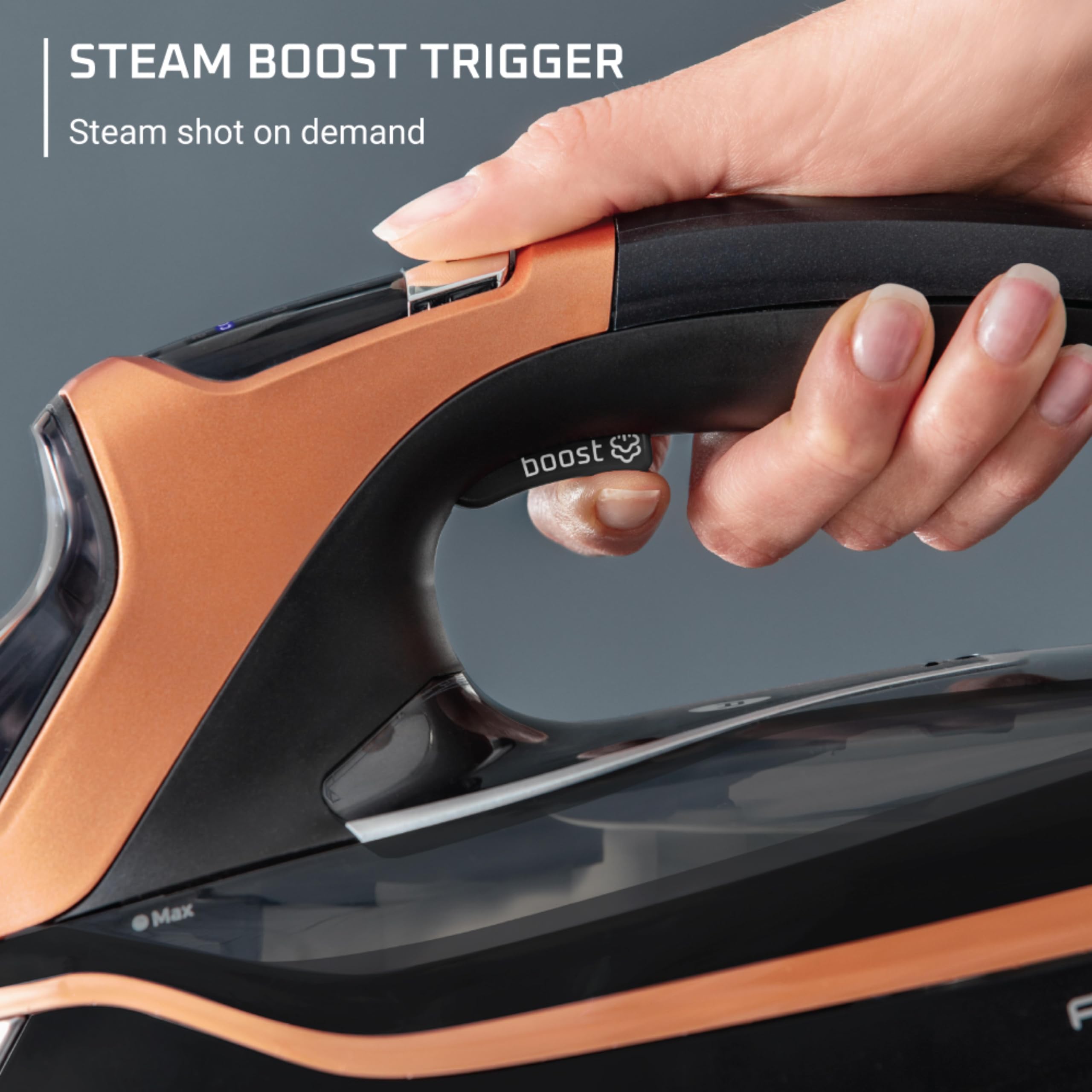 Rowenta Black Copper finish combines premium style with durable performance.