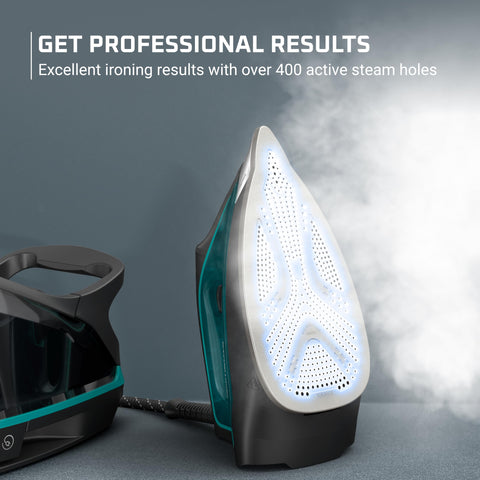 Rowenta DG7626 1.1L water tank supports longer ironing sessions.