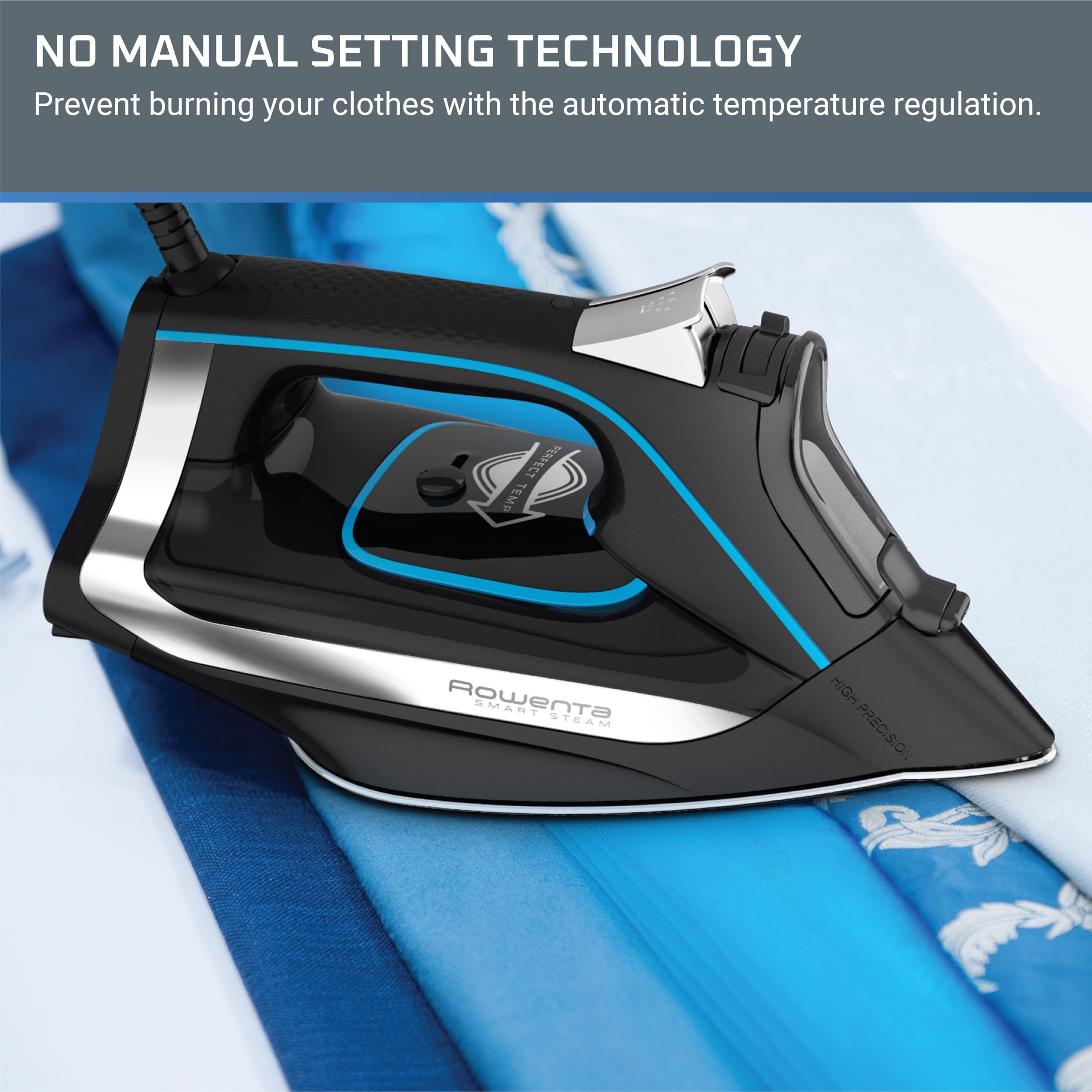 Rowenta DW3261 iron delivers 1725W power for quick wrinkle removal.