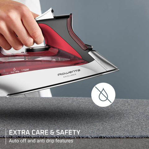 Rowenta Focus Excellence anti-drip system helps prevent water stains.