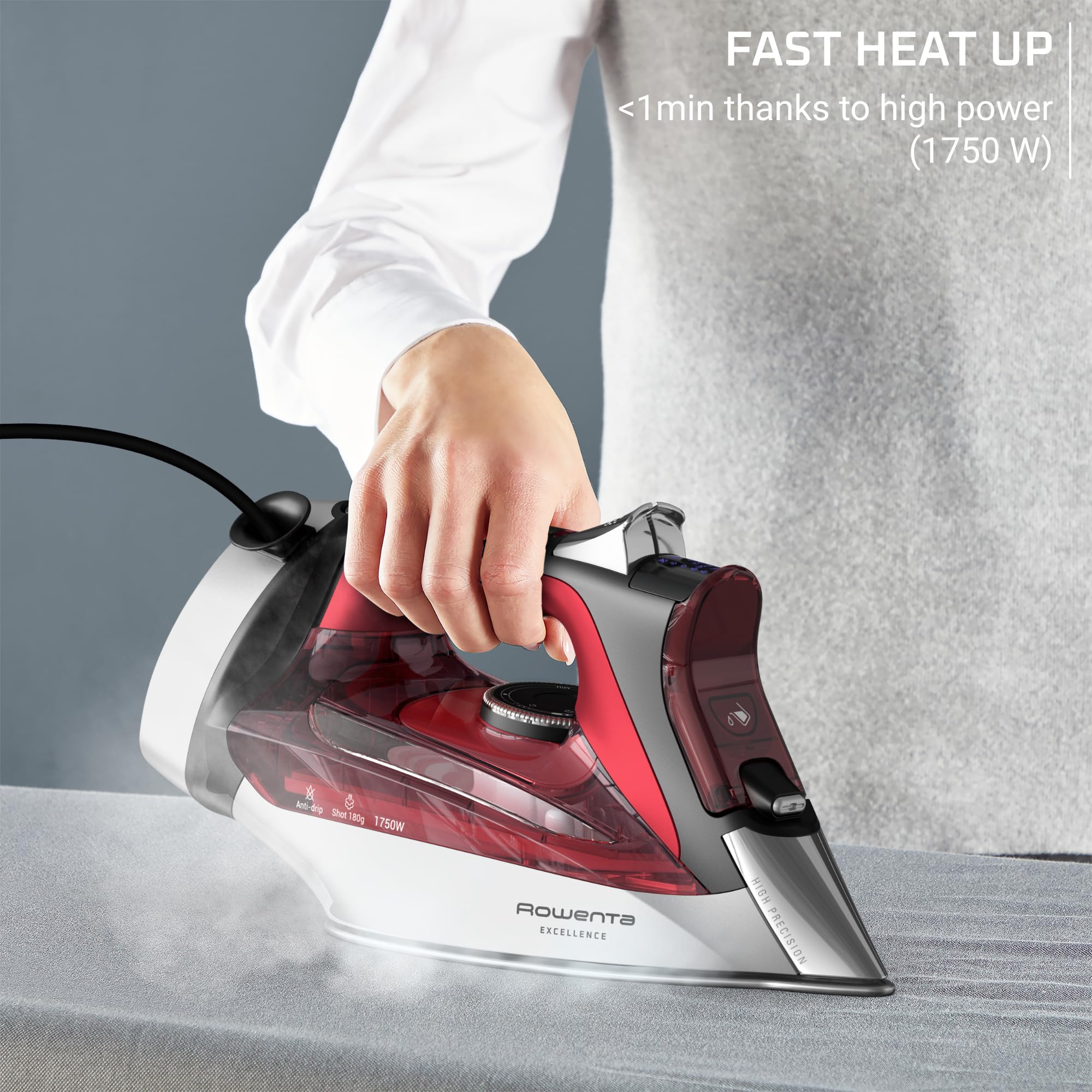 Rowenta Focus Excellence auto shut-off adds safety during ironing sessions.