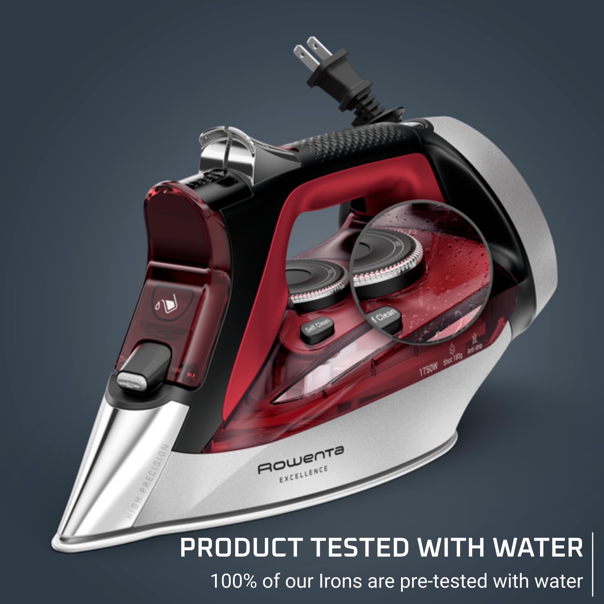 Rowenta Focus Excellence steam boost tackles tough wrinkles on heavy fabrics.