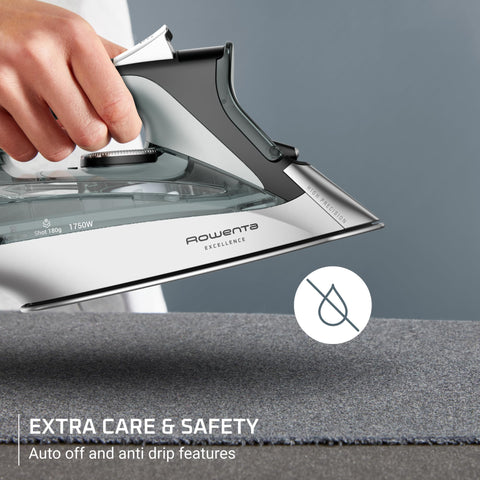 Rowenta Focus Excellence 180 g/min steam boosts wrinkle removal on heavy fabrics