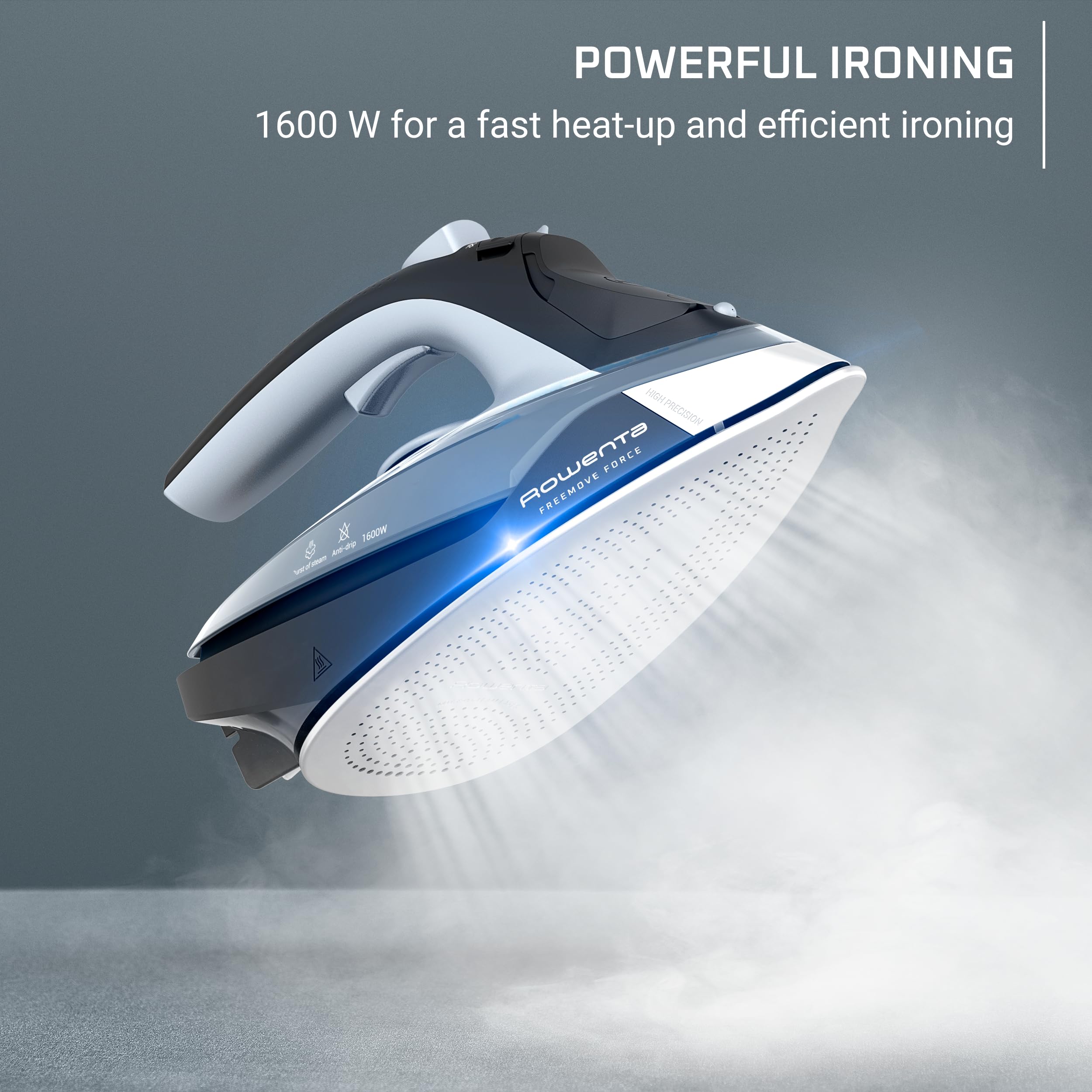 Rowenta Freemove rapid heating ensures fast readiness between passes.