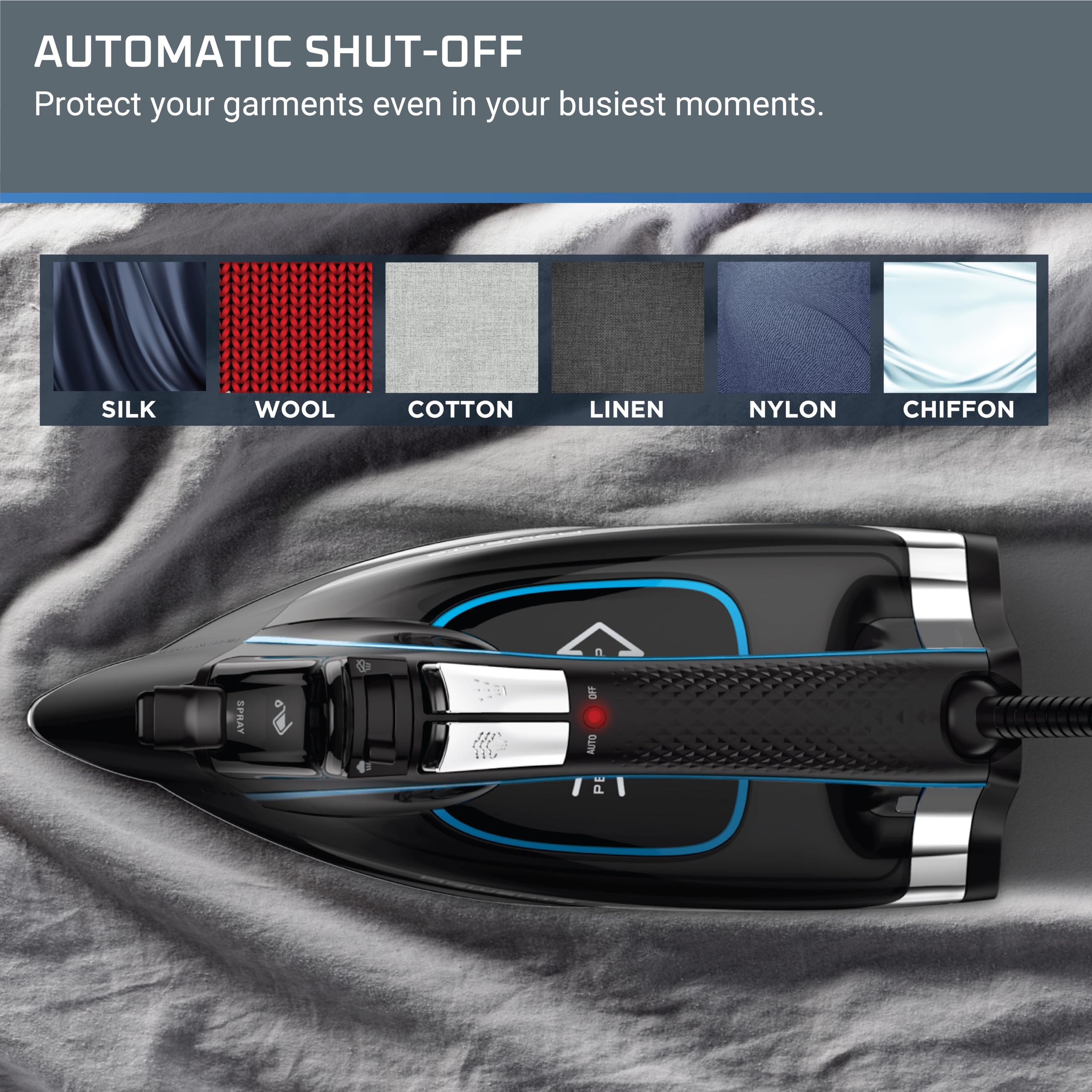 Lightweight Rowenta iron with ergonomic handle for easy maneuvering.