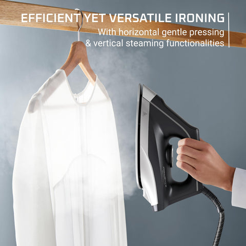 Rowenta Master Steam pump system delivering continuous steam for heavy fabrics.