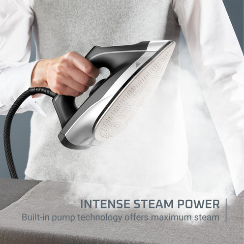 Rowenta Master Steam Soleplate closeup with 400 micro-steam holes for even distribution.