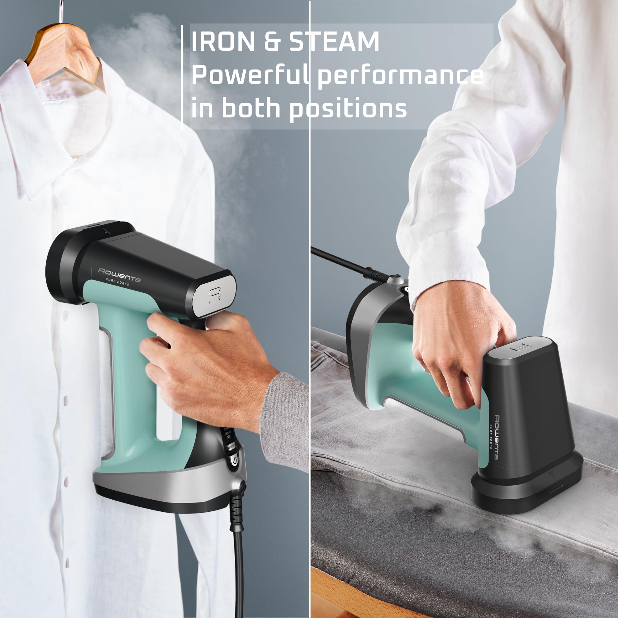 Rowenta Pure Force offers five fabric settings for precise garment care.
