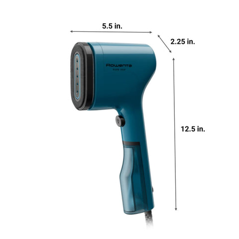 Rowenta PurePop blue housing highlighting compact travel essential