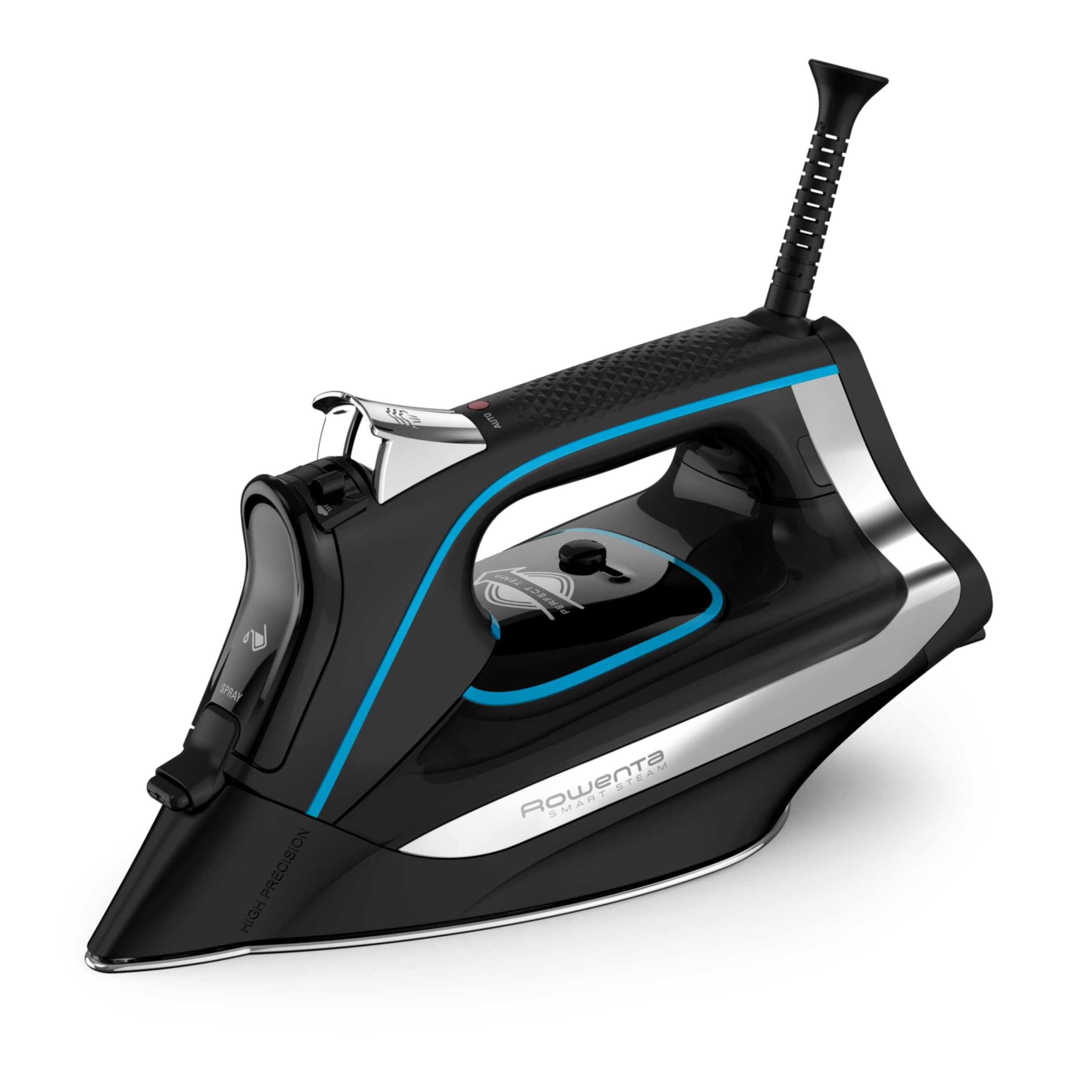 Rowenta Smart Temp iron with steel soleplate for smooth glide and fabric protection.