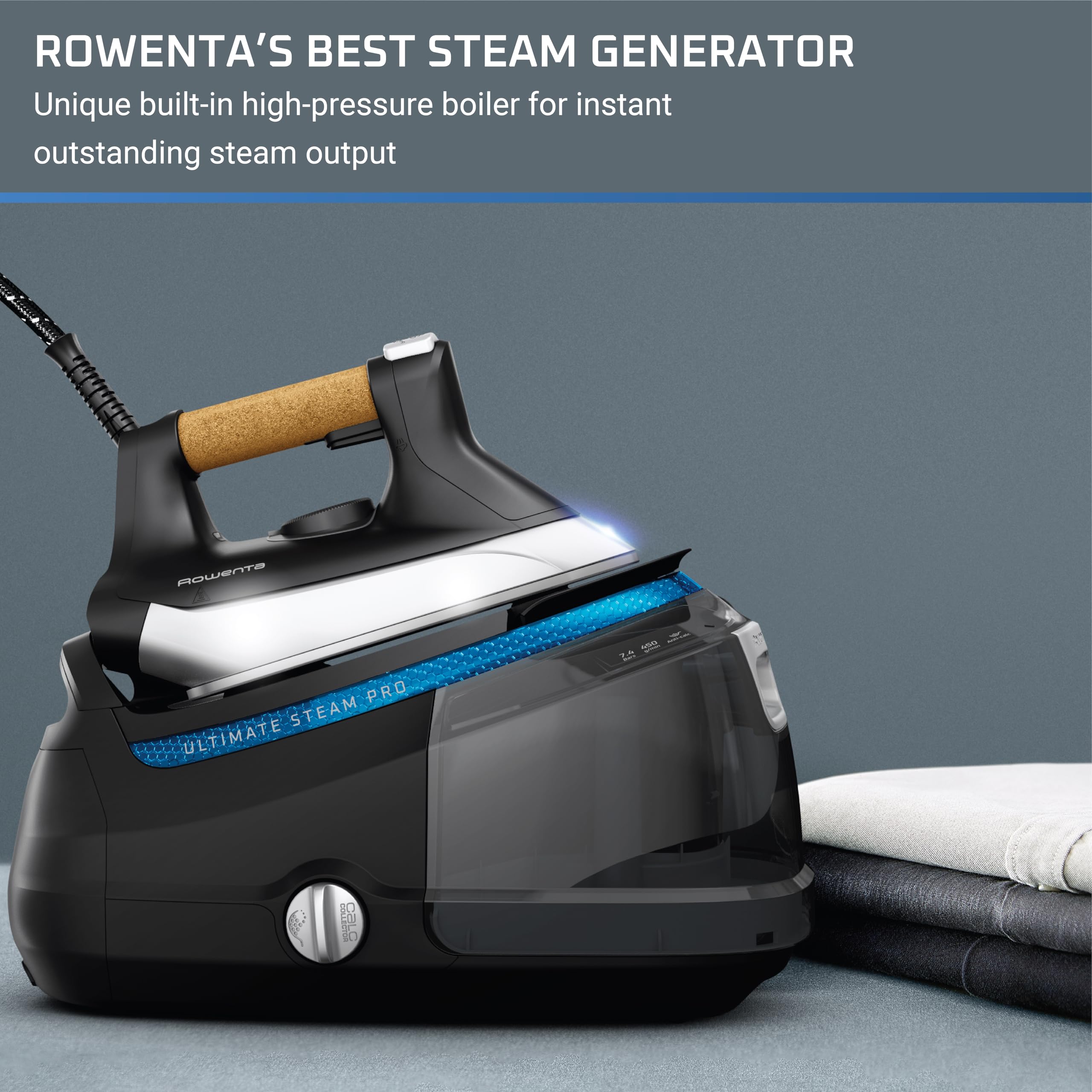 Rowenta Ultimate Steam Pro Microsteam soleplate with 400 holes for even distribution