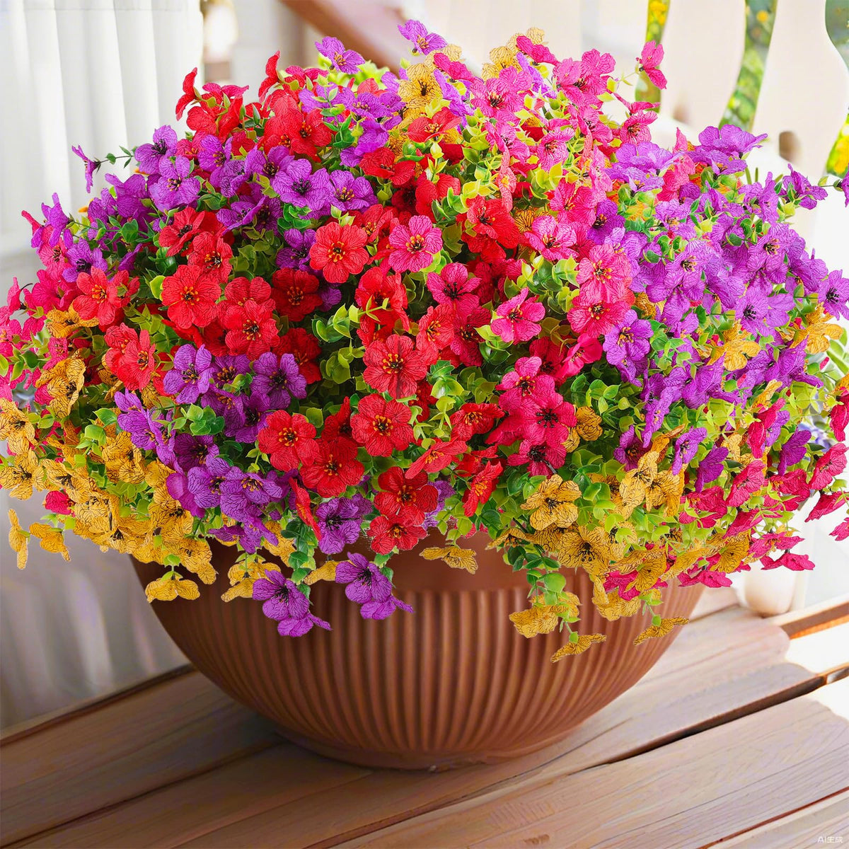 Rowfad 36 bundles outdoor flowers on porch display showing vibrant arrangement and long-lasting color