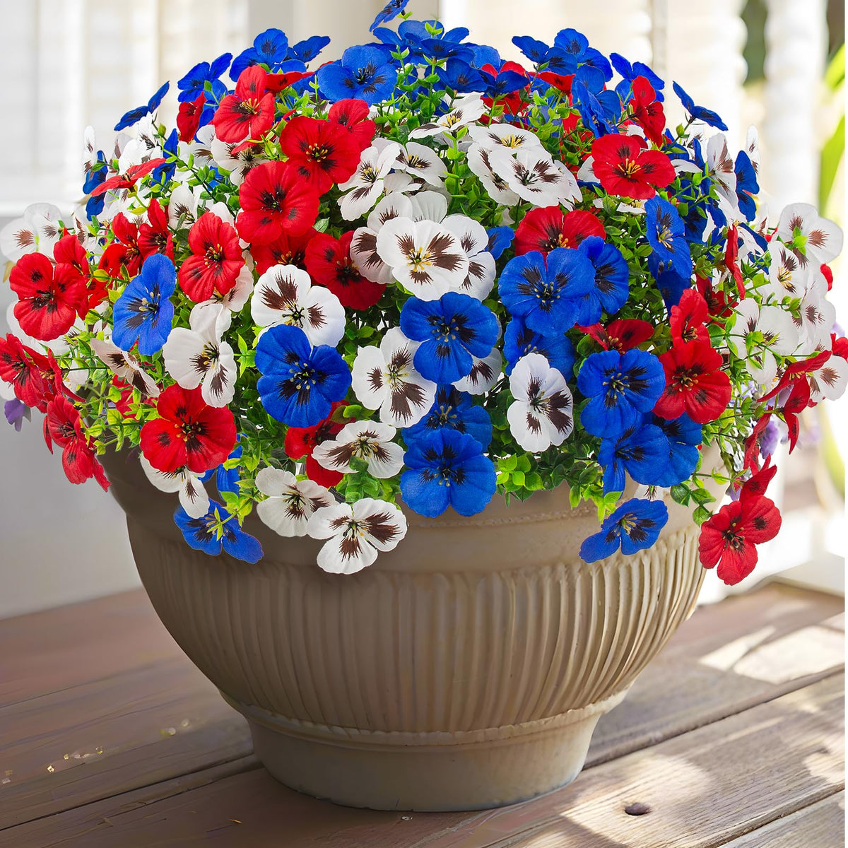 Rowfad 36pcs artificial pansies for outdoor use, vibrant and low-maintenance.