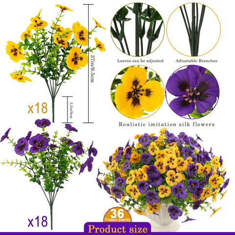Rowfad artificial silk pansies withstand outdoor conditions while staying vibrant