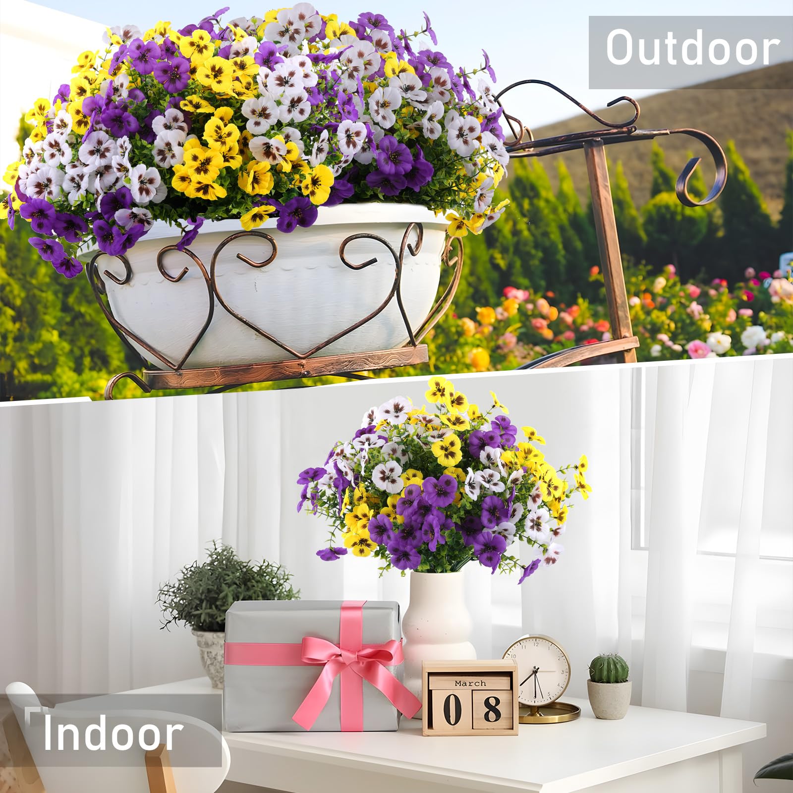 Rowfad outdoor pansies in a multicolor bulk arrangement for curb appeal.