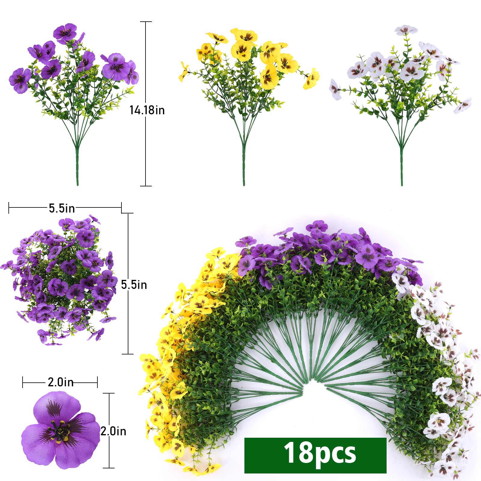 Rowfad artificial purple pansies add vibrant color to outdoor spaces.