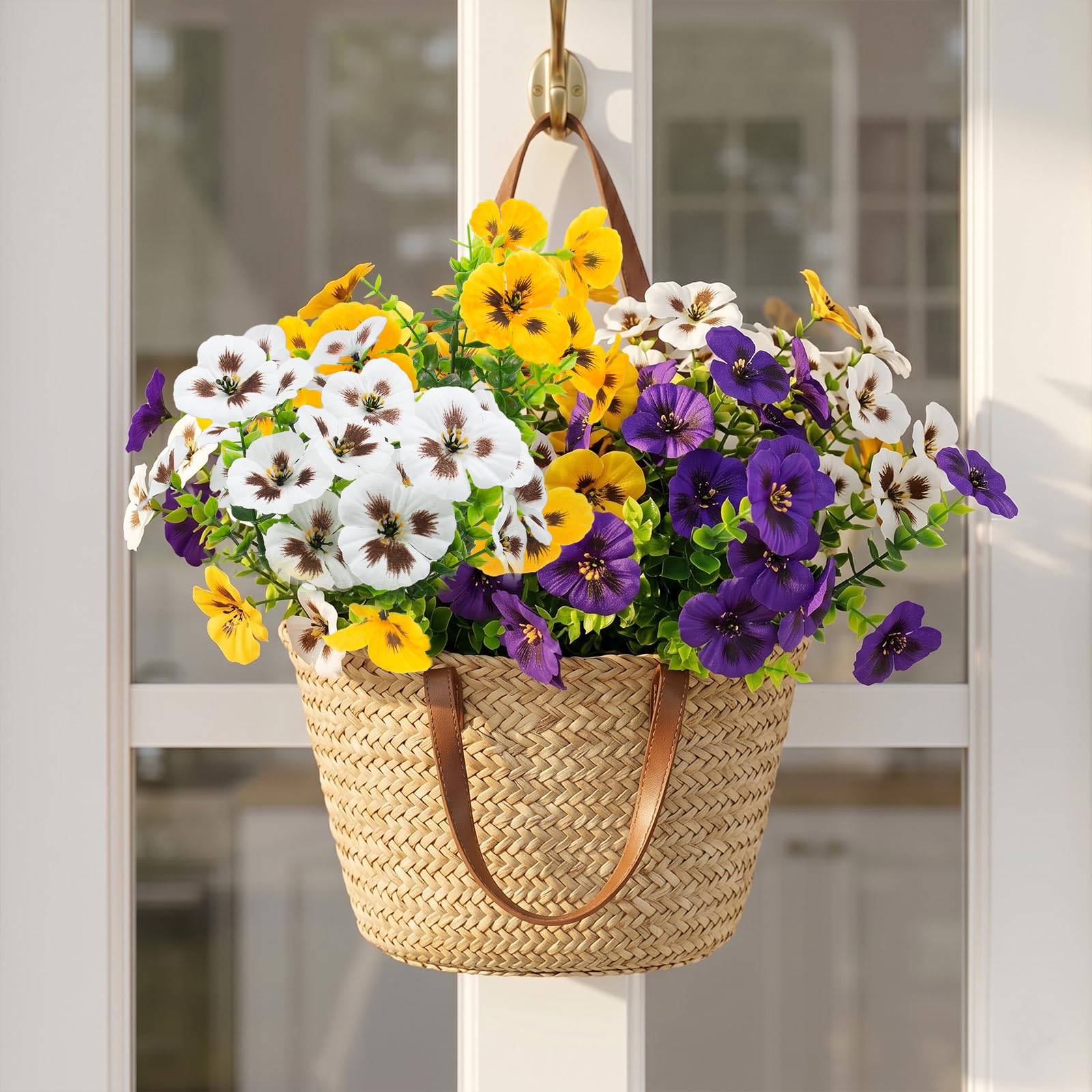 Rowfad pansy window box decor enhances balconies with realistic blooms.