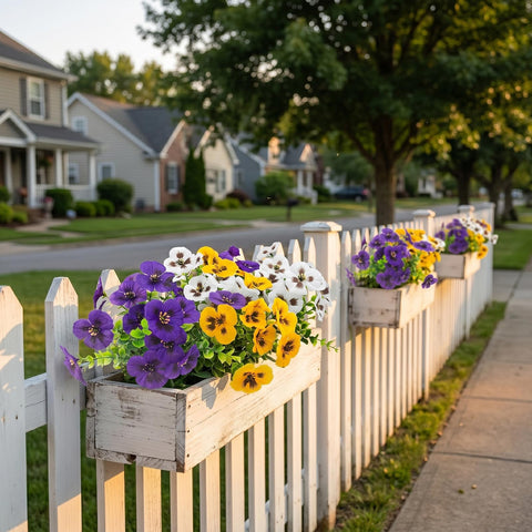 Rowfad pansy yard path flowers guide the eye along walkways.