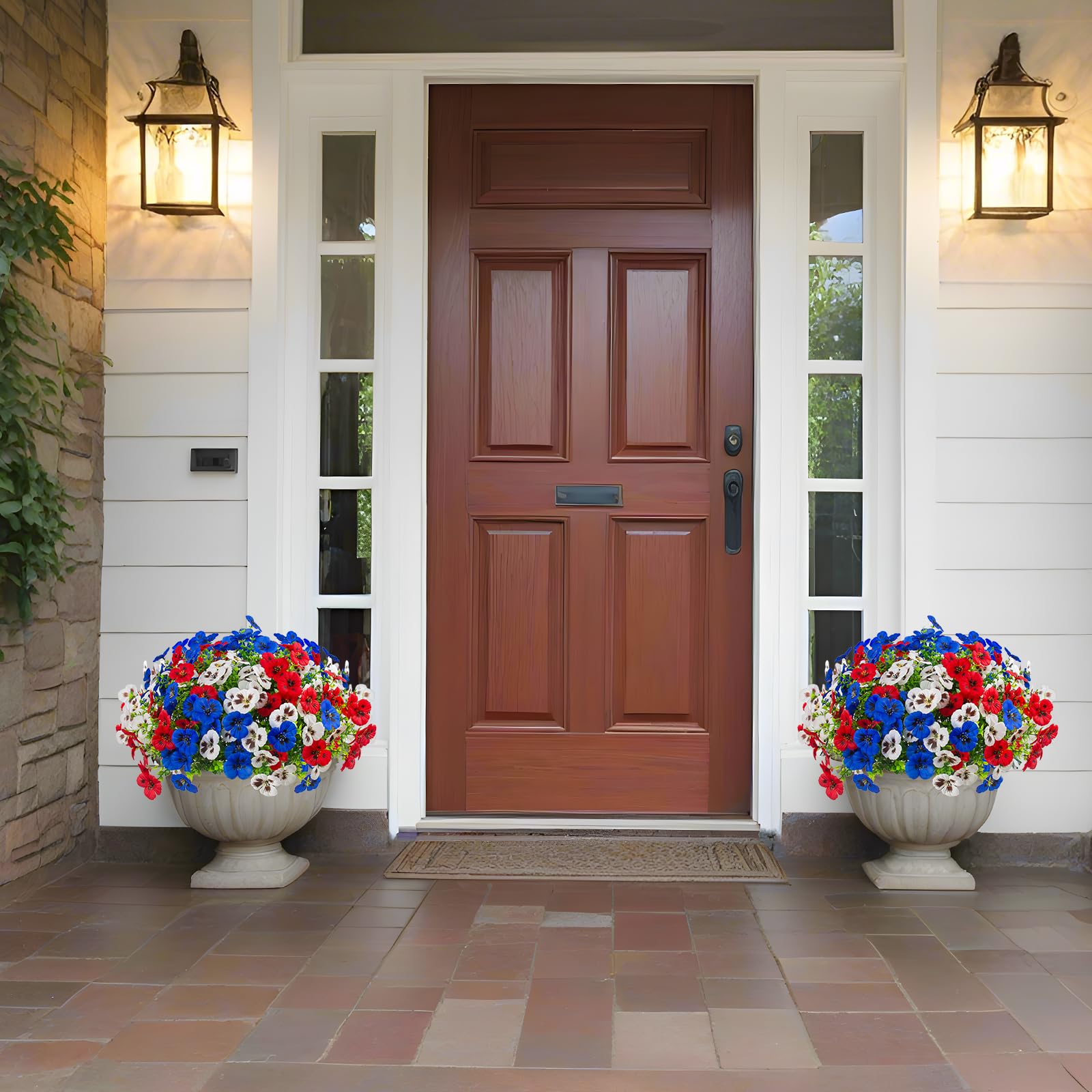 Rowfad patriotic pansies red white blue bouquets brighten any front porch