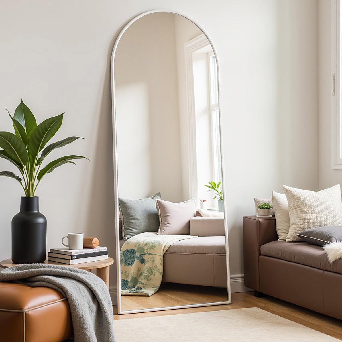 Rowjut floor mirror arched design for full-body viewing in any room